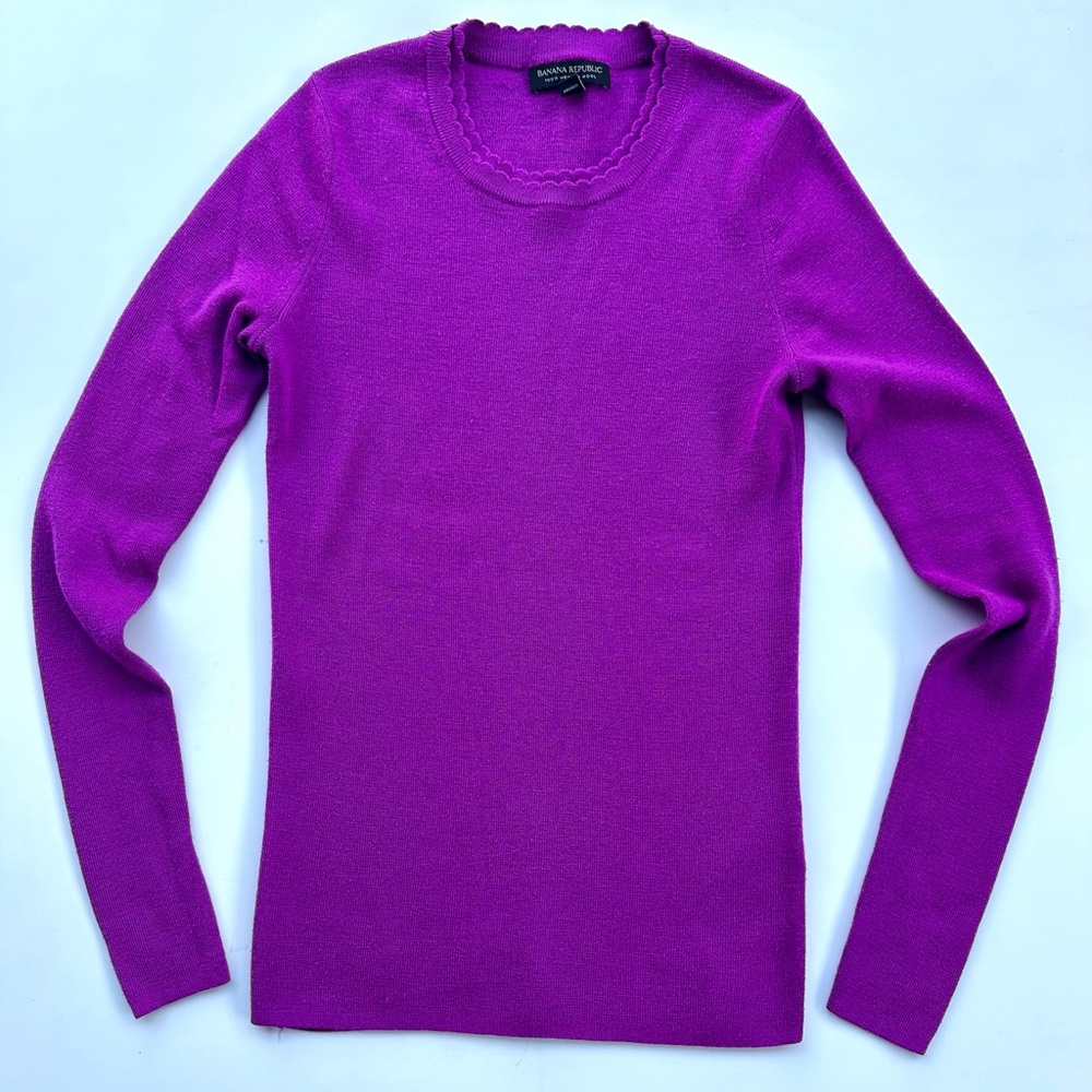 Banana Republic Scalloped Neck Merino Sweater, Fuchsia Purple, S